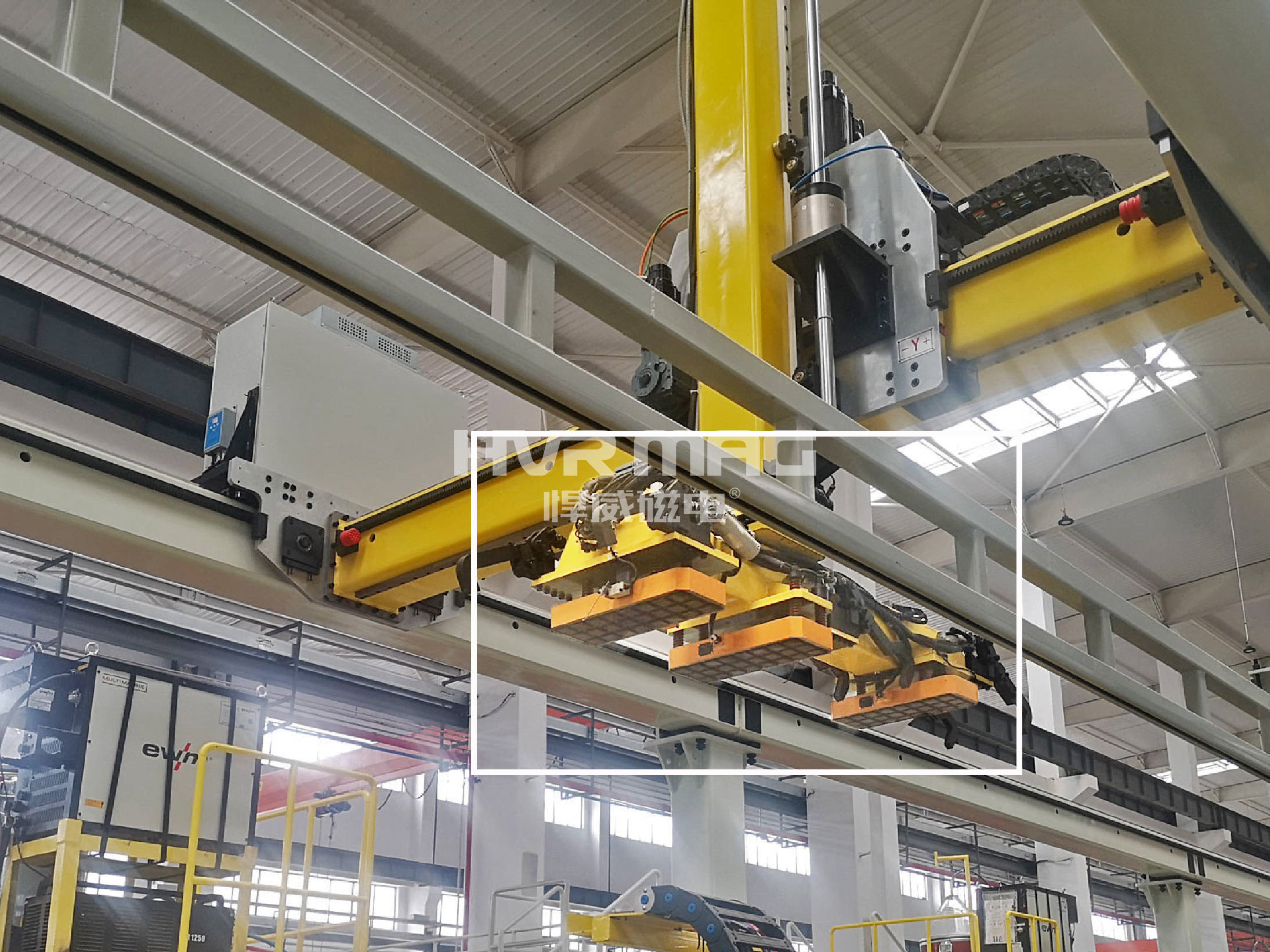 電永磁鐵自動化搬運鋼管，桁架機(jī)器人上下料 